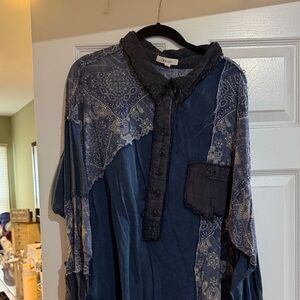 Oli & Hali Patchwork Blue Paisley Button-Up Top